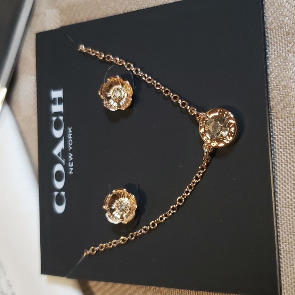 NWT Coach Tea Rose Gold Earring/Necklace Set - Picture 2 of 3